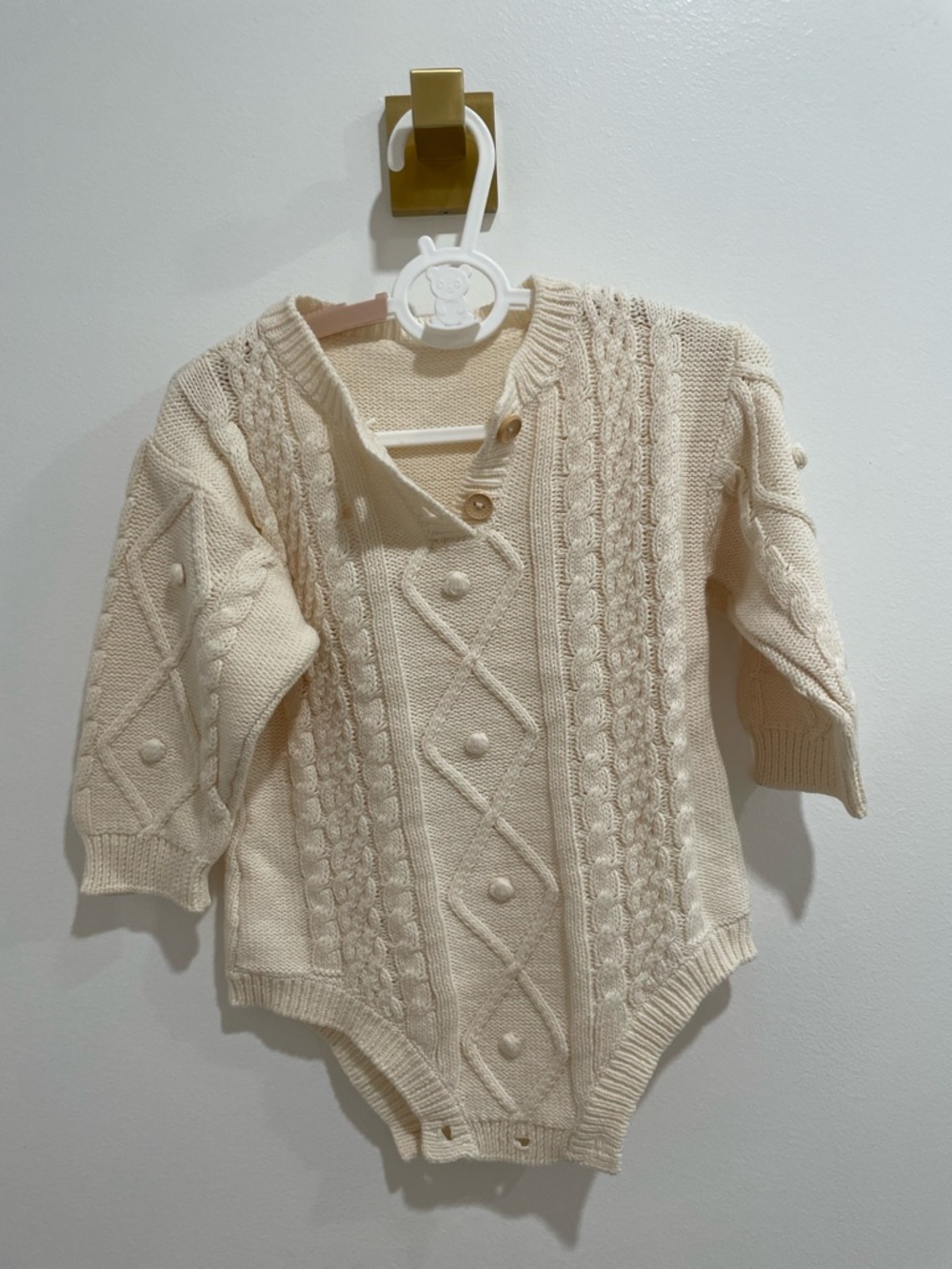 Cream Cable-Knit Baby Sweater Babysuit